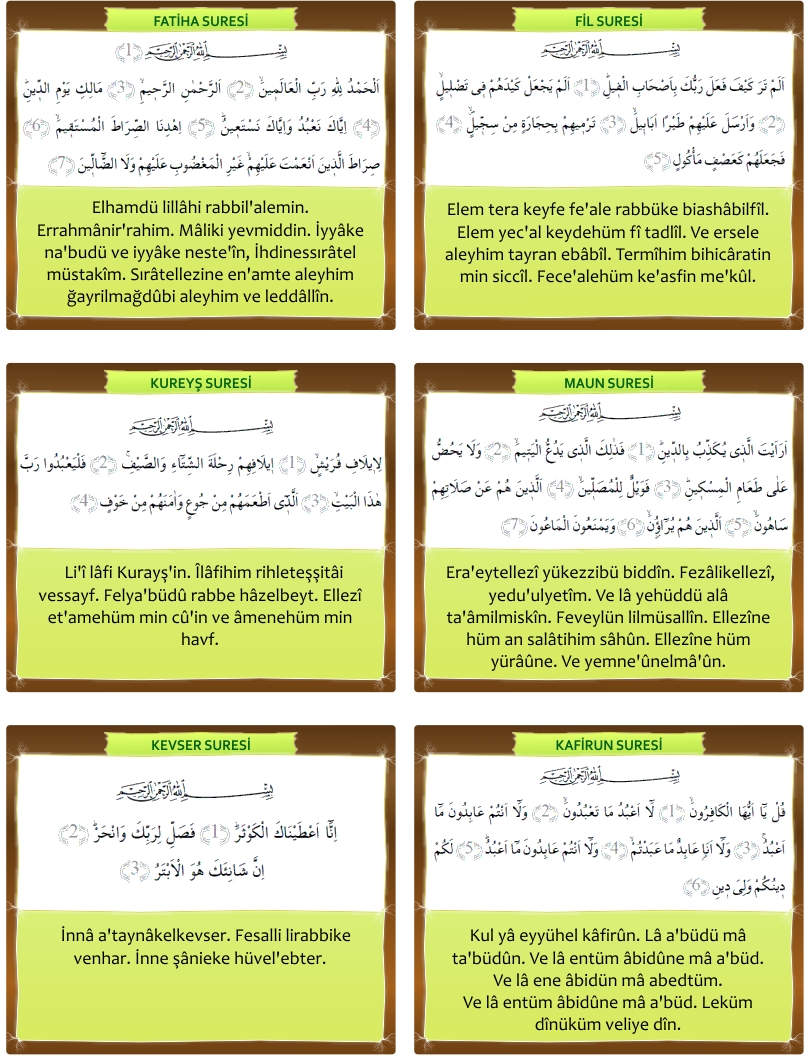 kısa sureler arapça pdf
