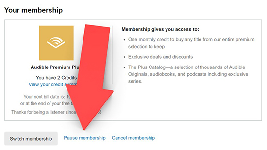 how to pause audible membership