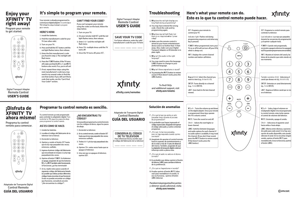 user manual for xfinity remote control