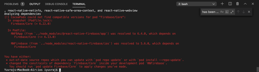 cocoapods could not find compatible versions for pod