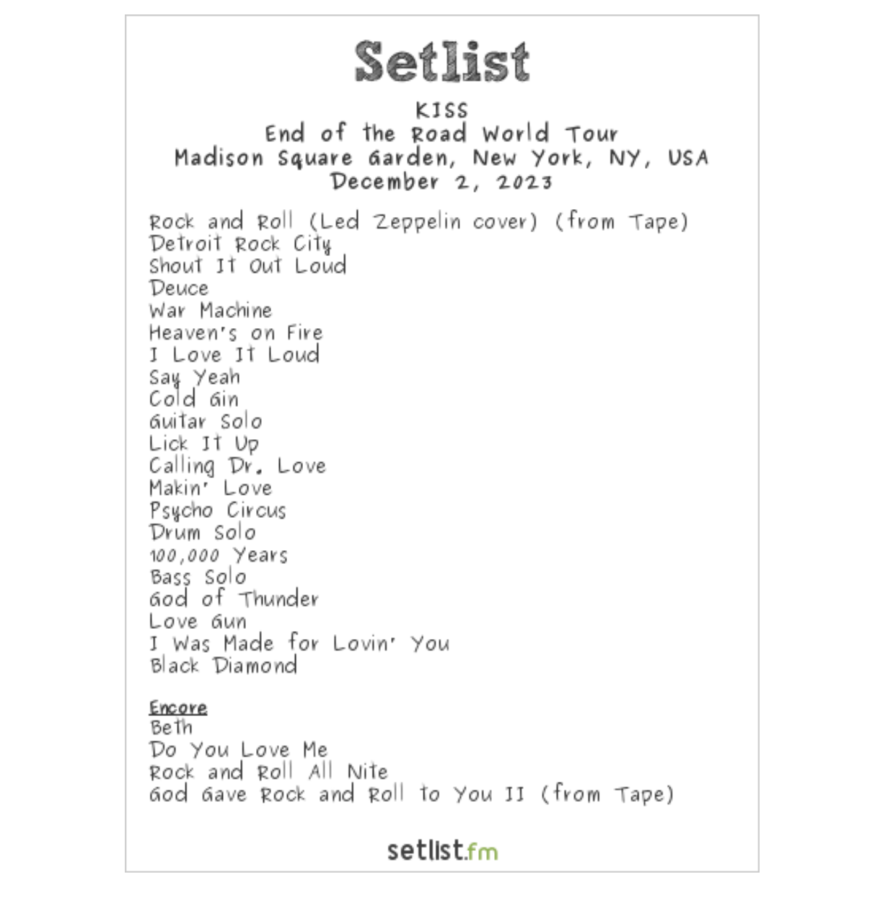 setlist kiss end of the road 2023