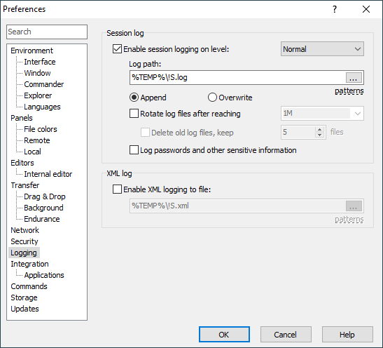 winscp session options