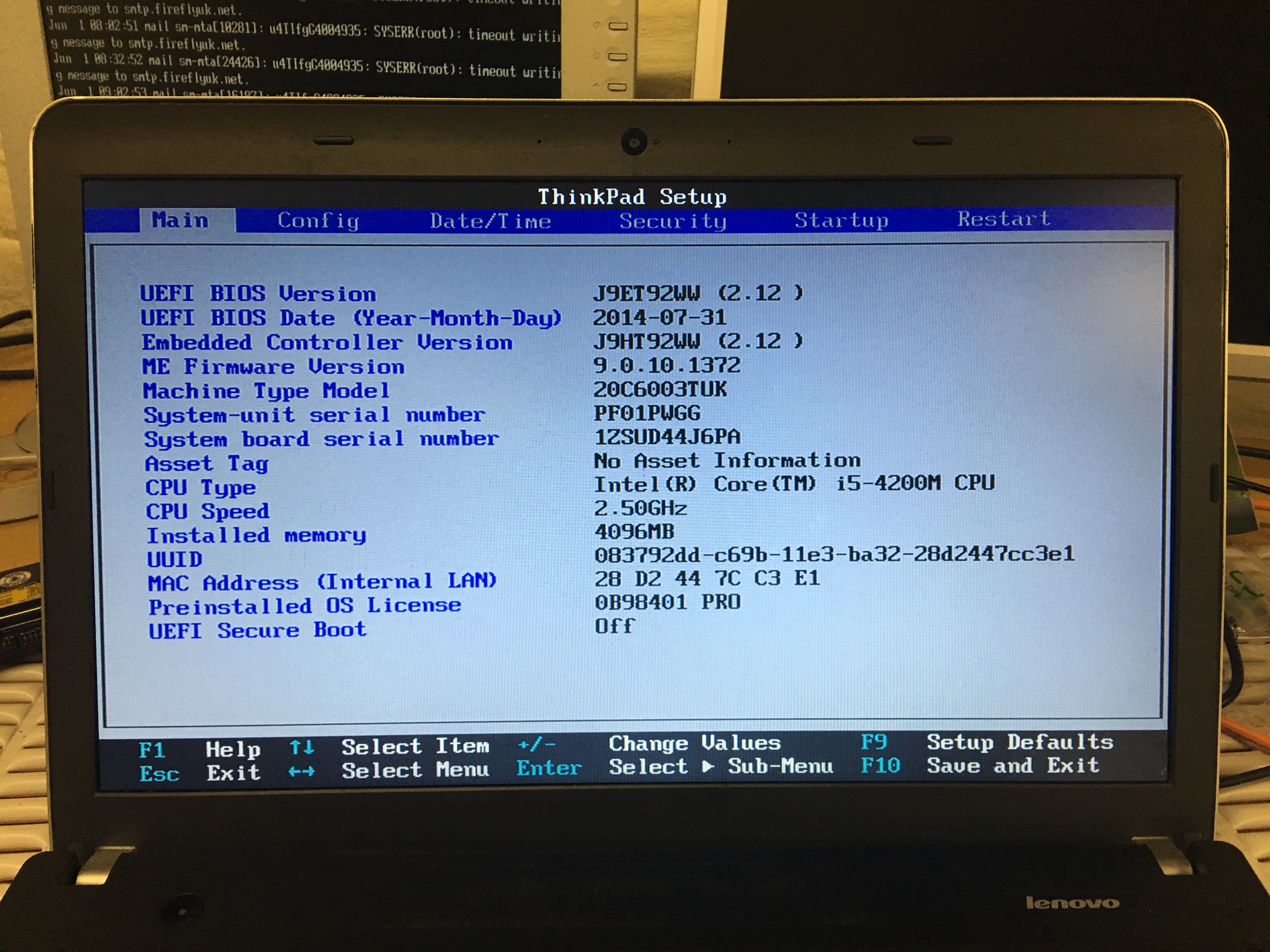 lenovo thinkpad bios key