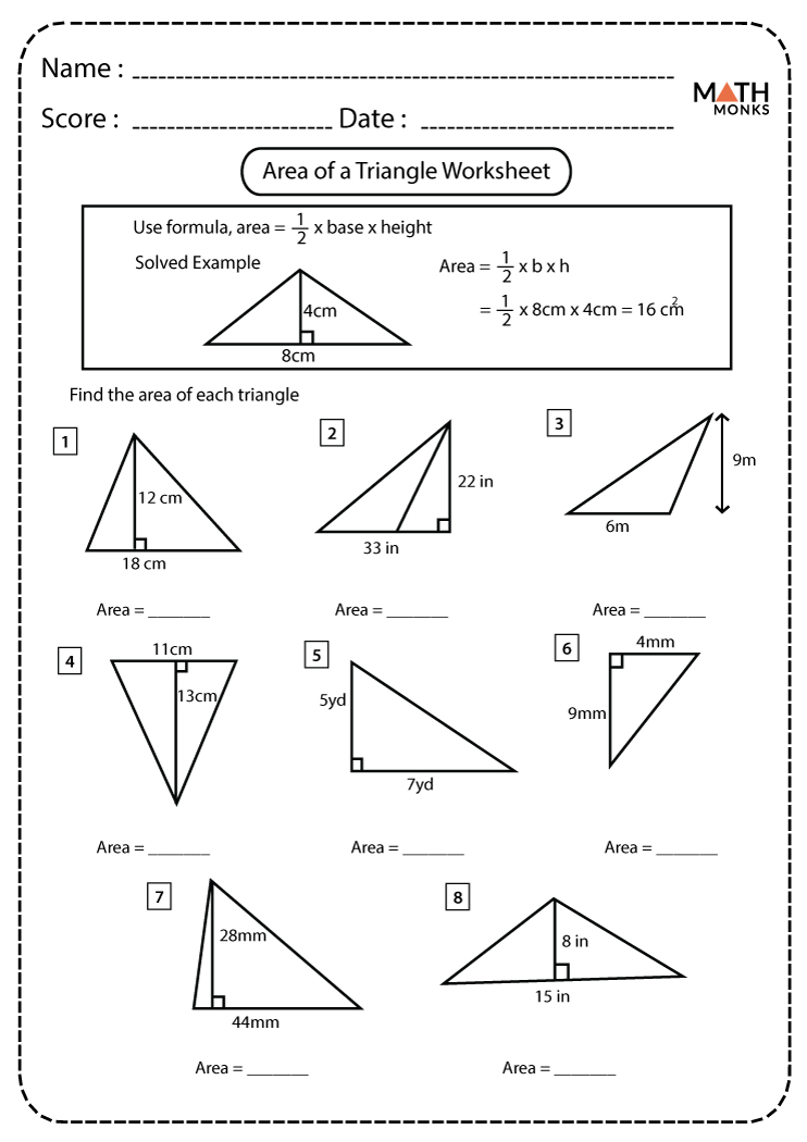 finding area of triangles worksheet