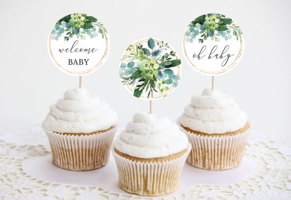 eucalyptus cupcake toppers