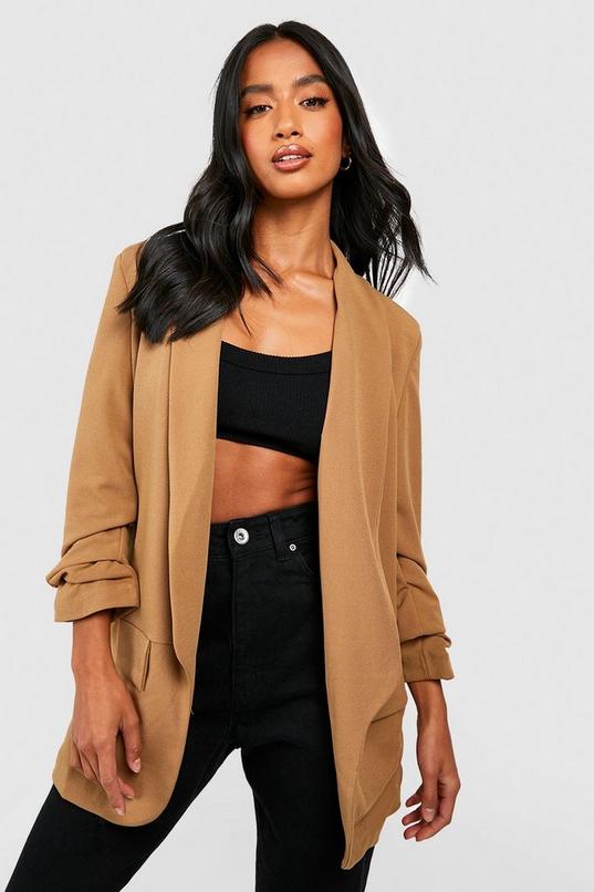 petite ruched sleeve blazer