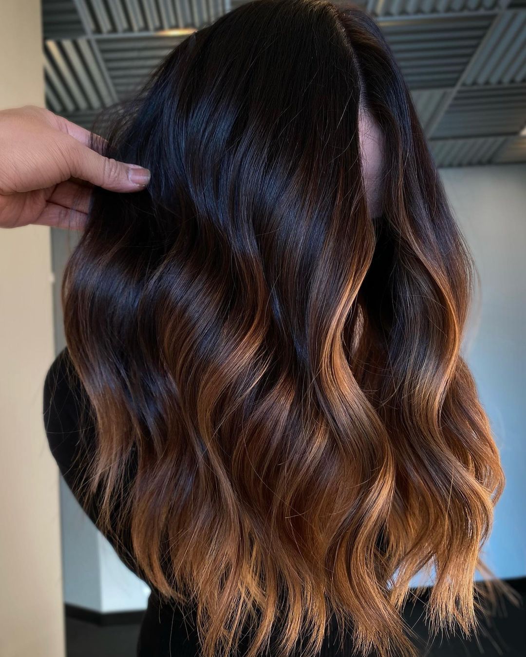 brown balayage on black hair