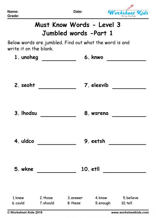 unscramble letters to make words example