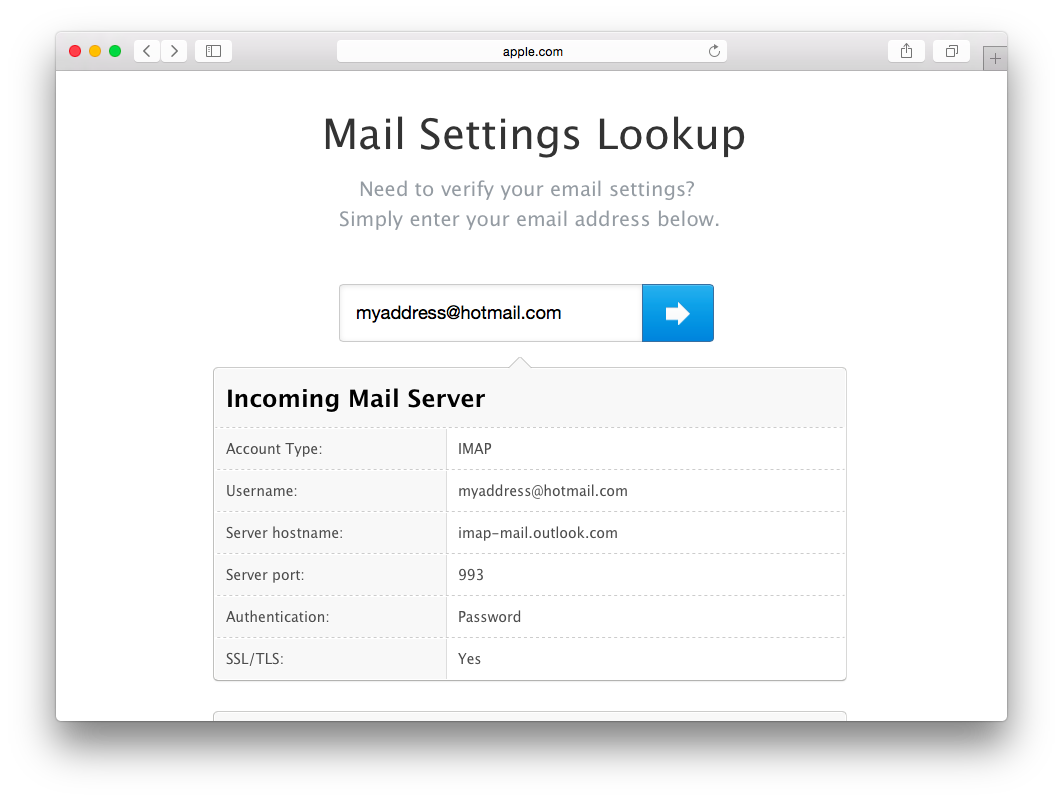 mail settings lookup