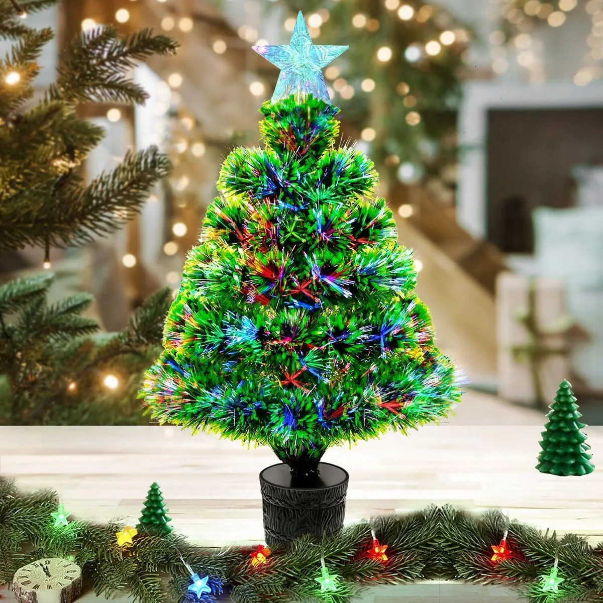 small lighted christmas trees