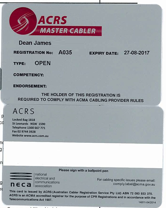 acma registered cabler