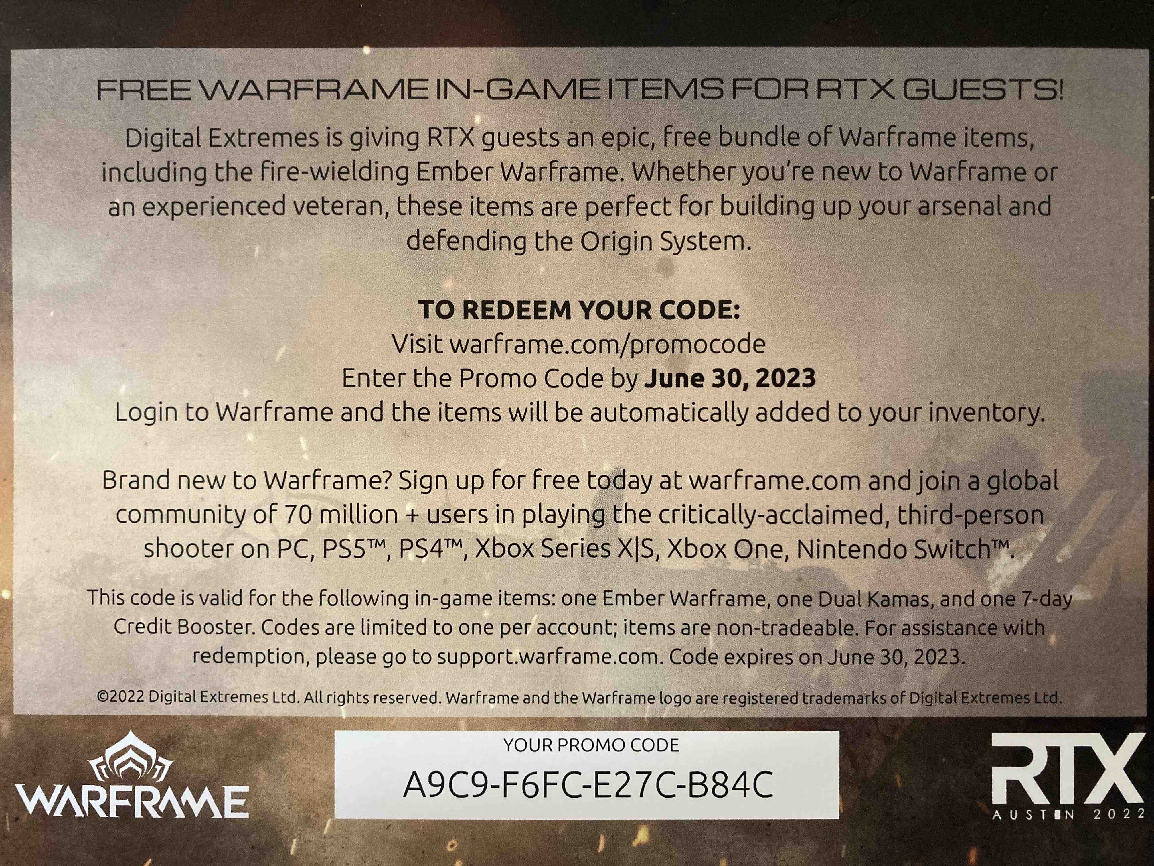 free codes for warframe