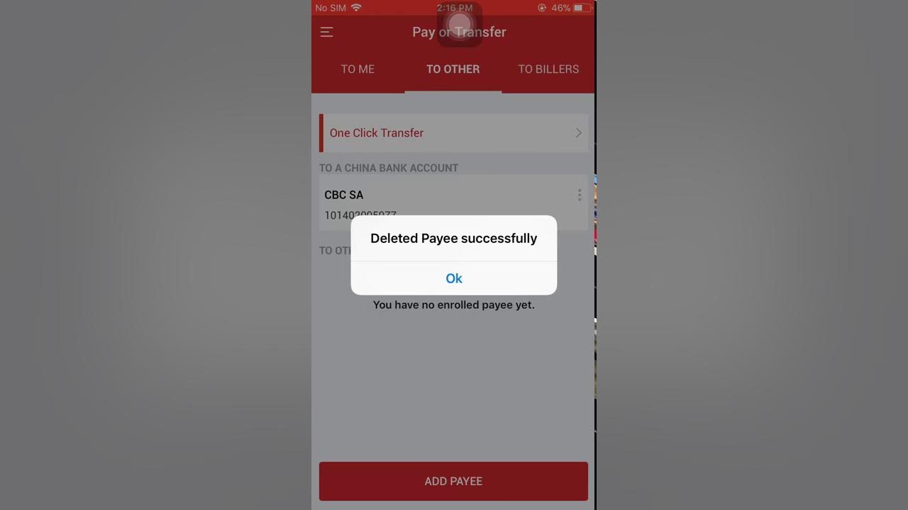 hsbc app delete payee