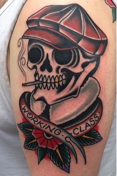 traditional smoking skull tattoo