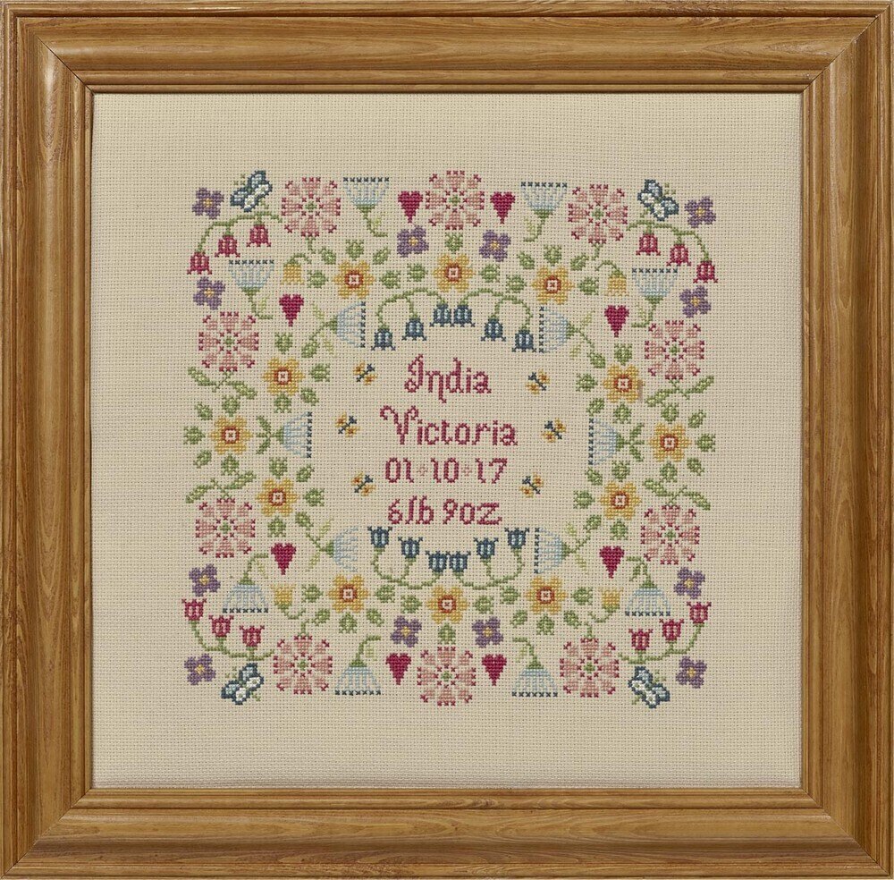 cross stitch birth sampler