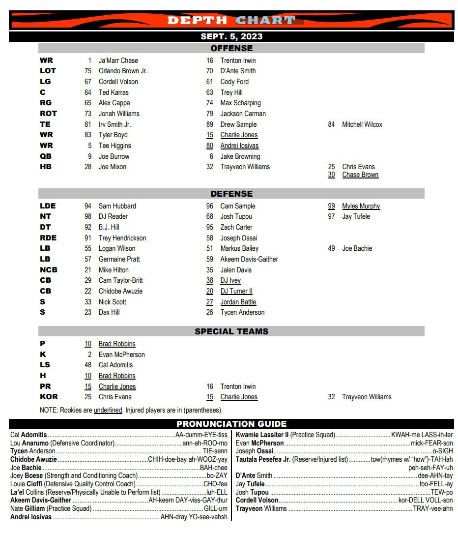 bengals depth chart