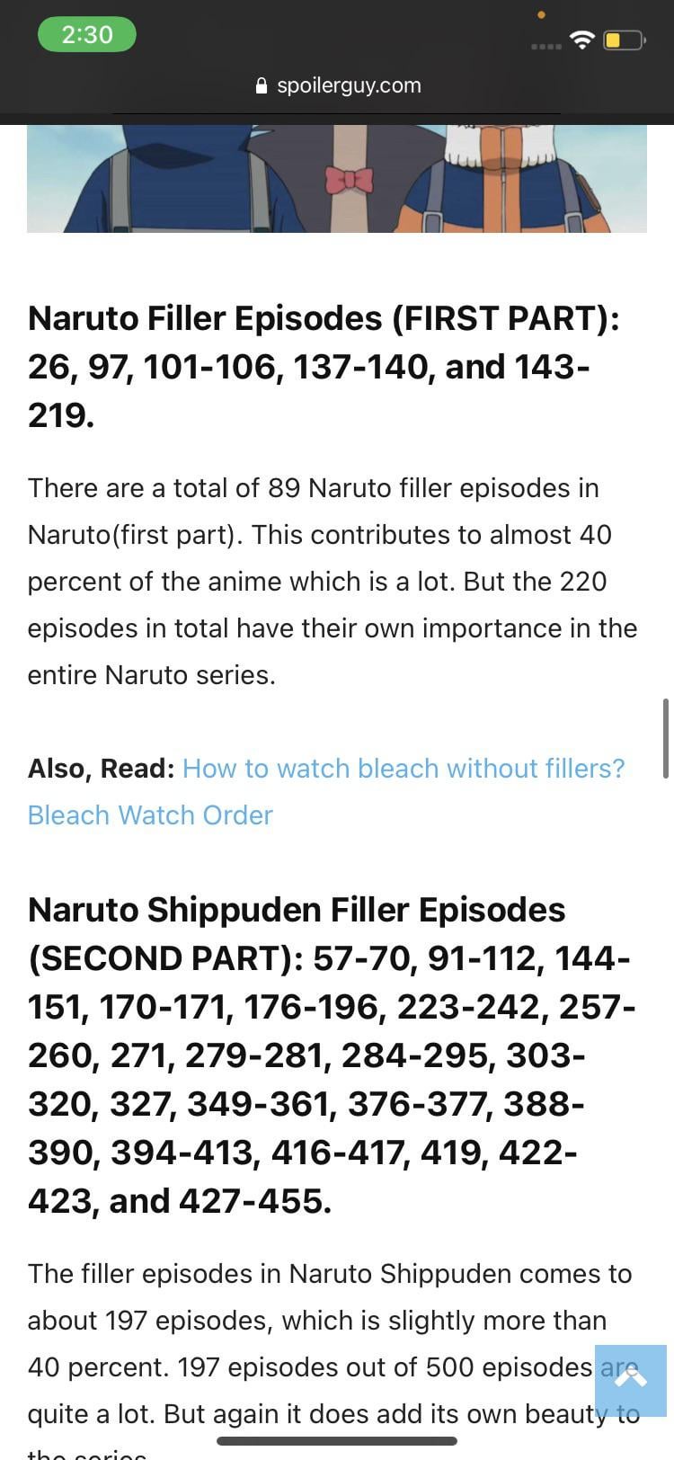 list of fillers naruto shippuden