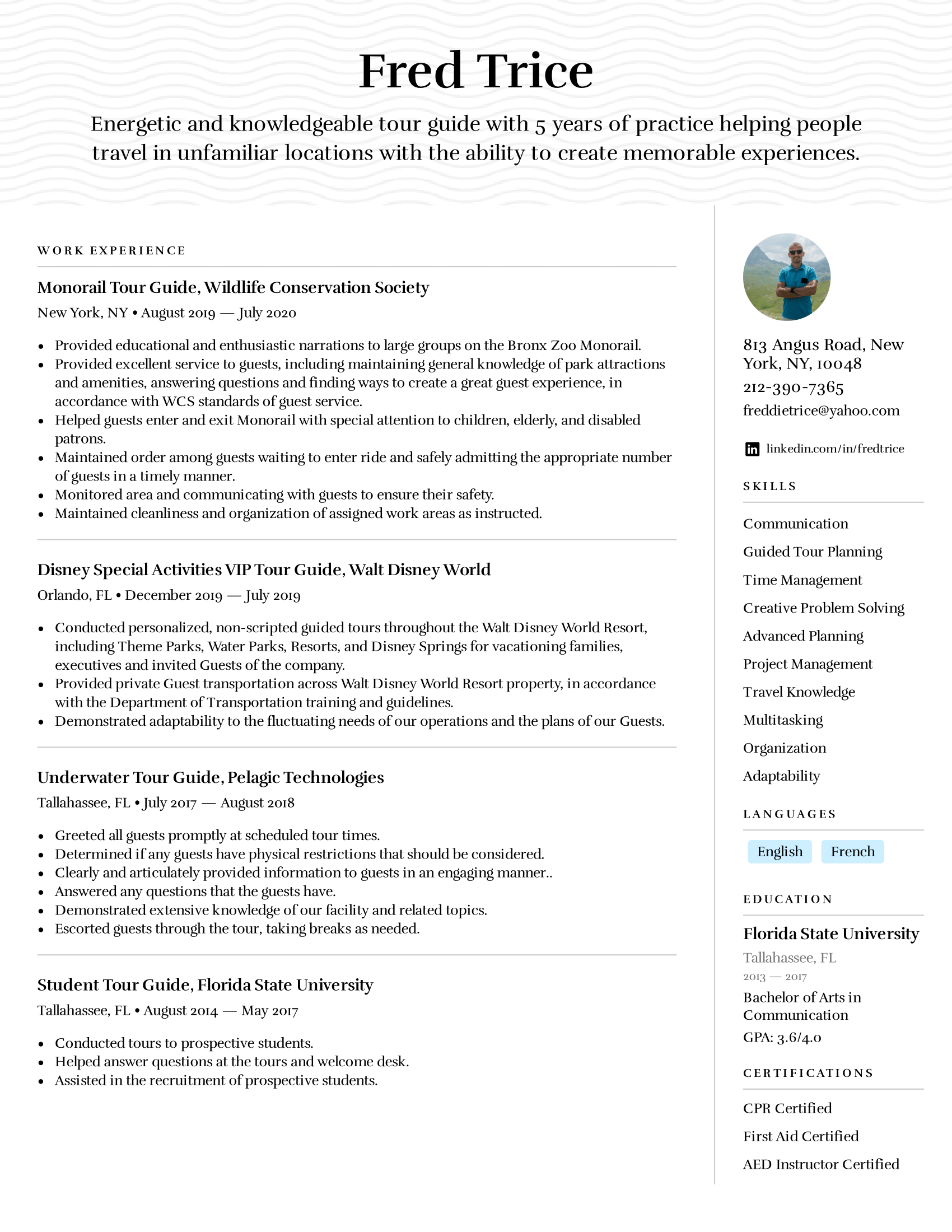 tour guide resume sample