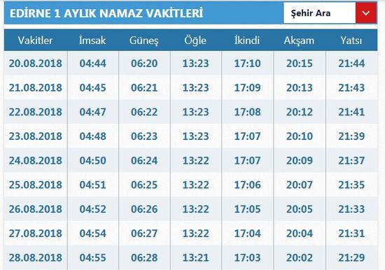 edirne bayram namazı saati 2021