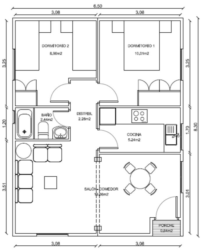 moderno plano casa 80 metros cuadrados 3 dormitorios