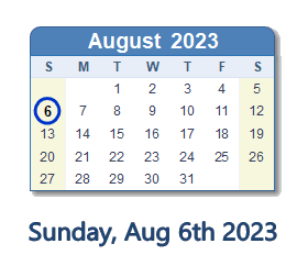 how many days until 6th august 2023