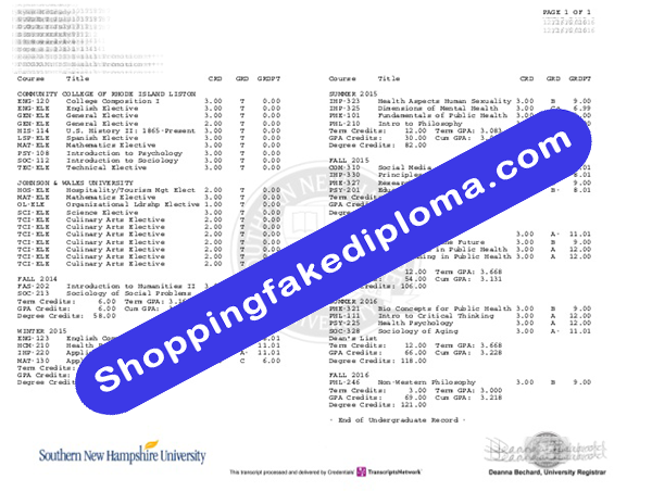 university of new hampshire transcript