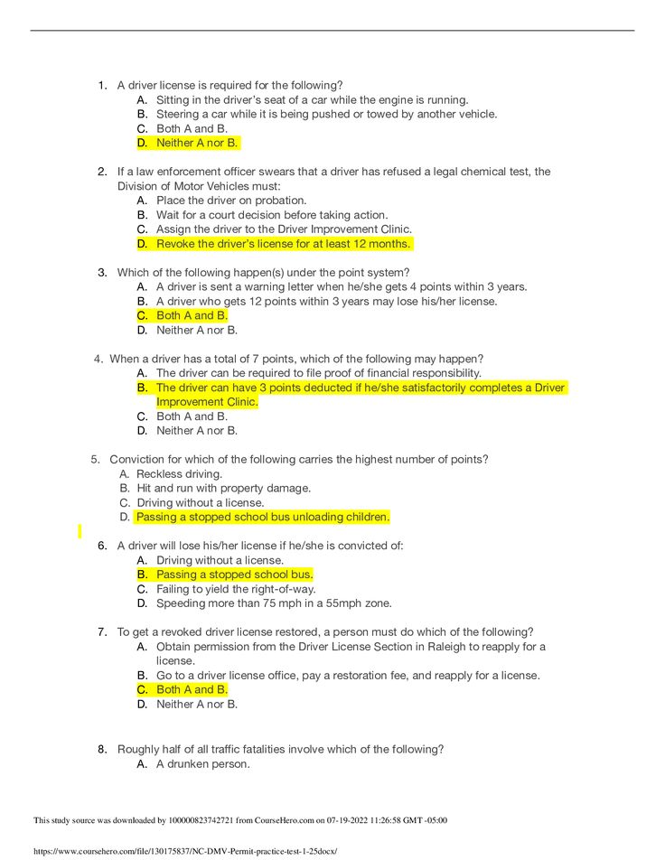 nc dmv test answers