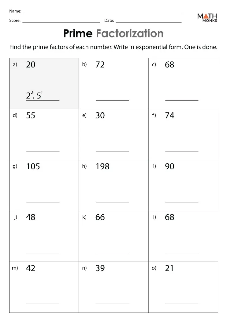 6th grade prime factorization worksheet
