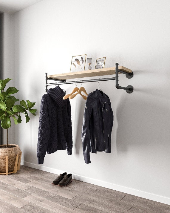 wall mounted clothes rail with shelf