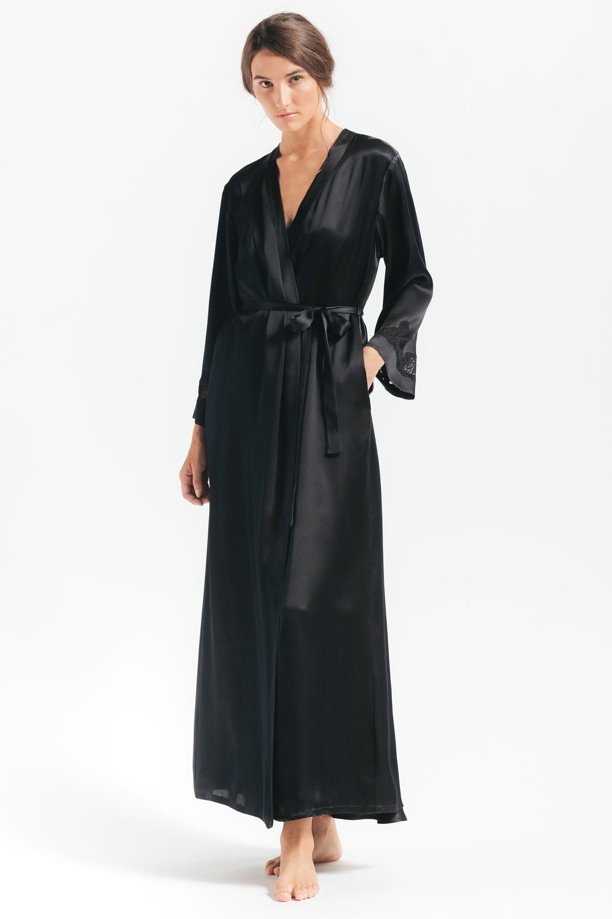 long black satin dressing gown