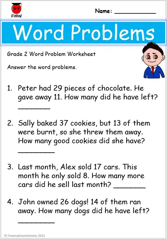subtraction word problems for grade 2 with answers