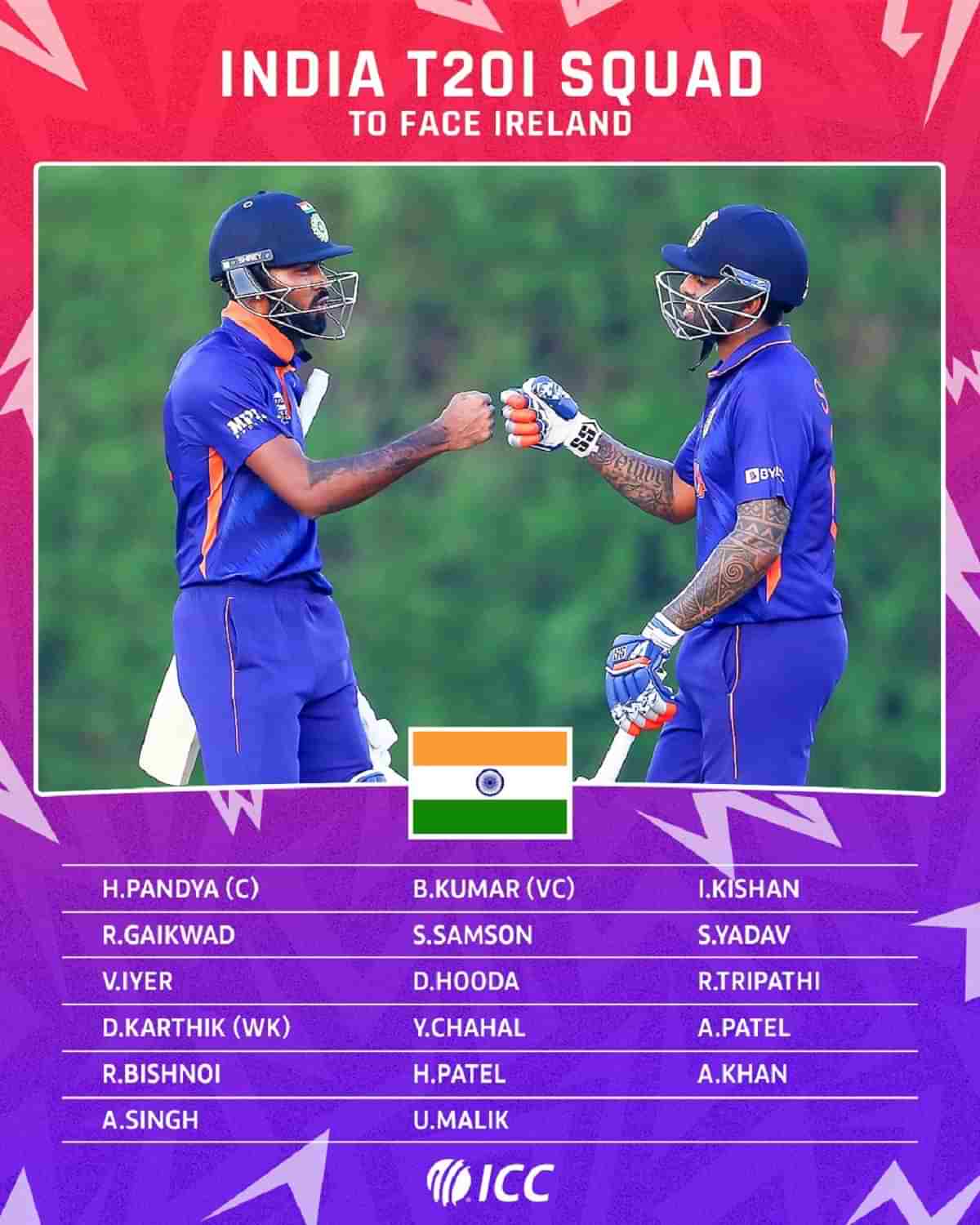 india tour of ireland 2022 squad list