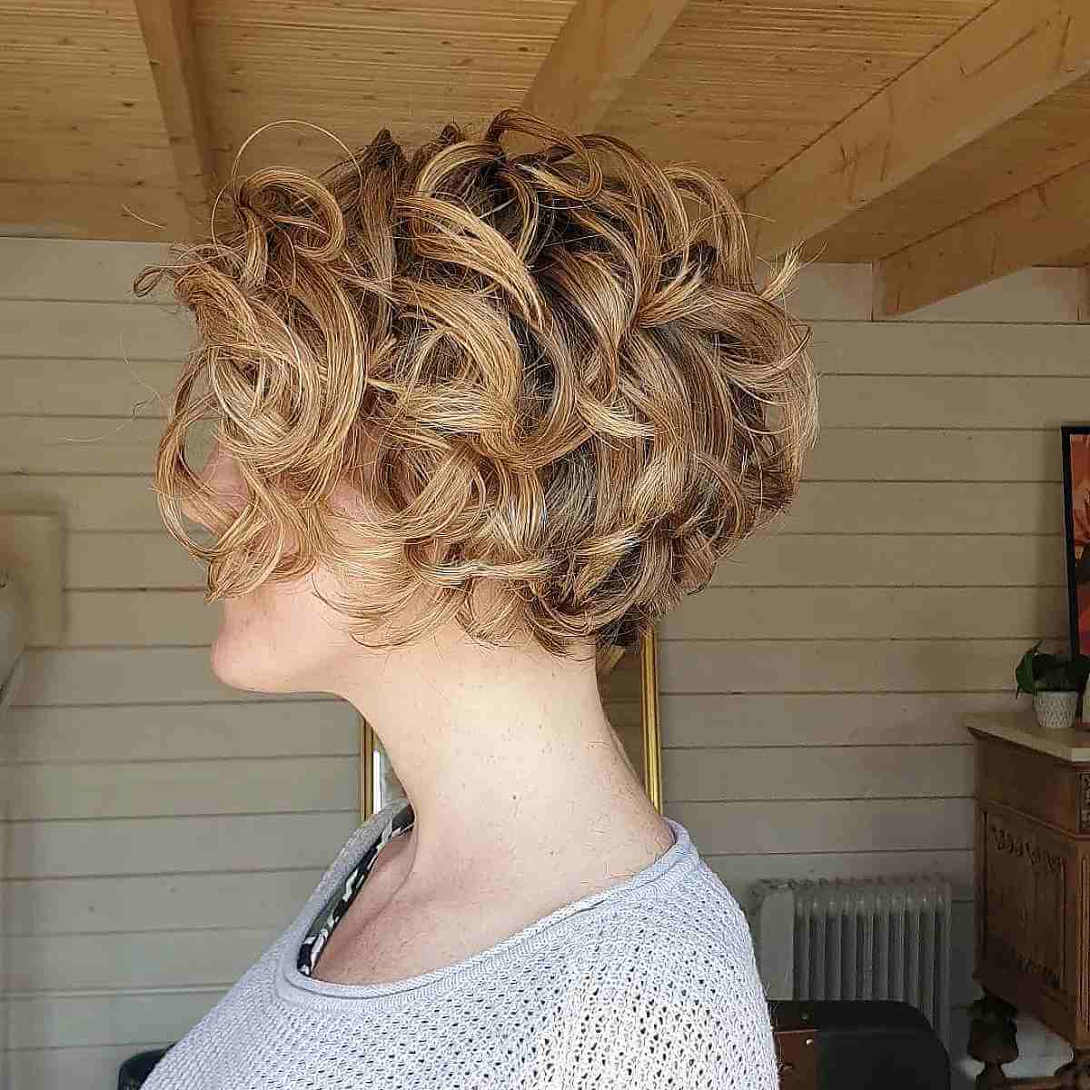 undercut short curly stacked bob