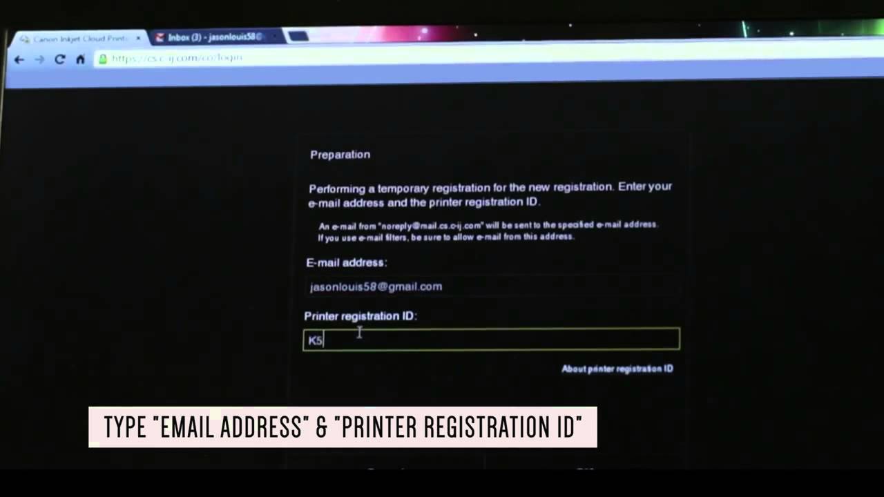 canon printer registration id