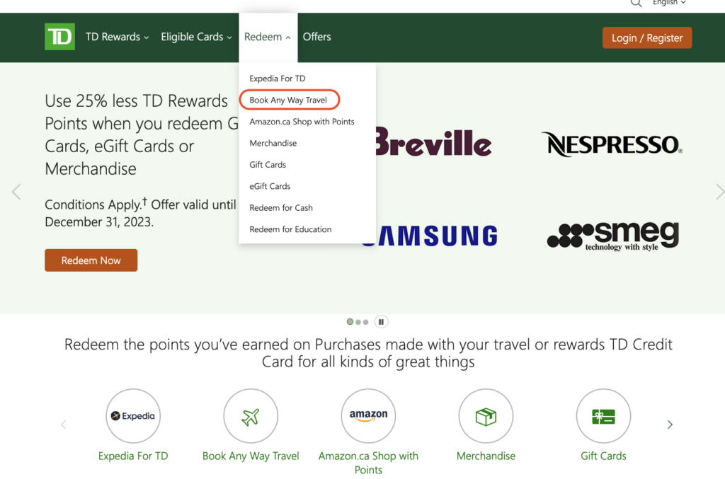 expedia for td rewards