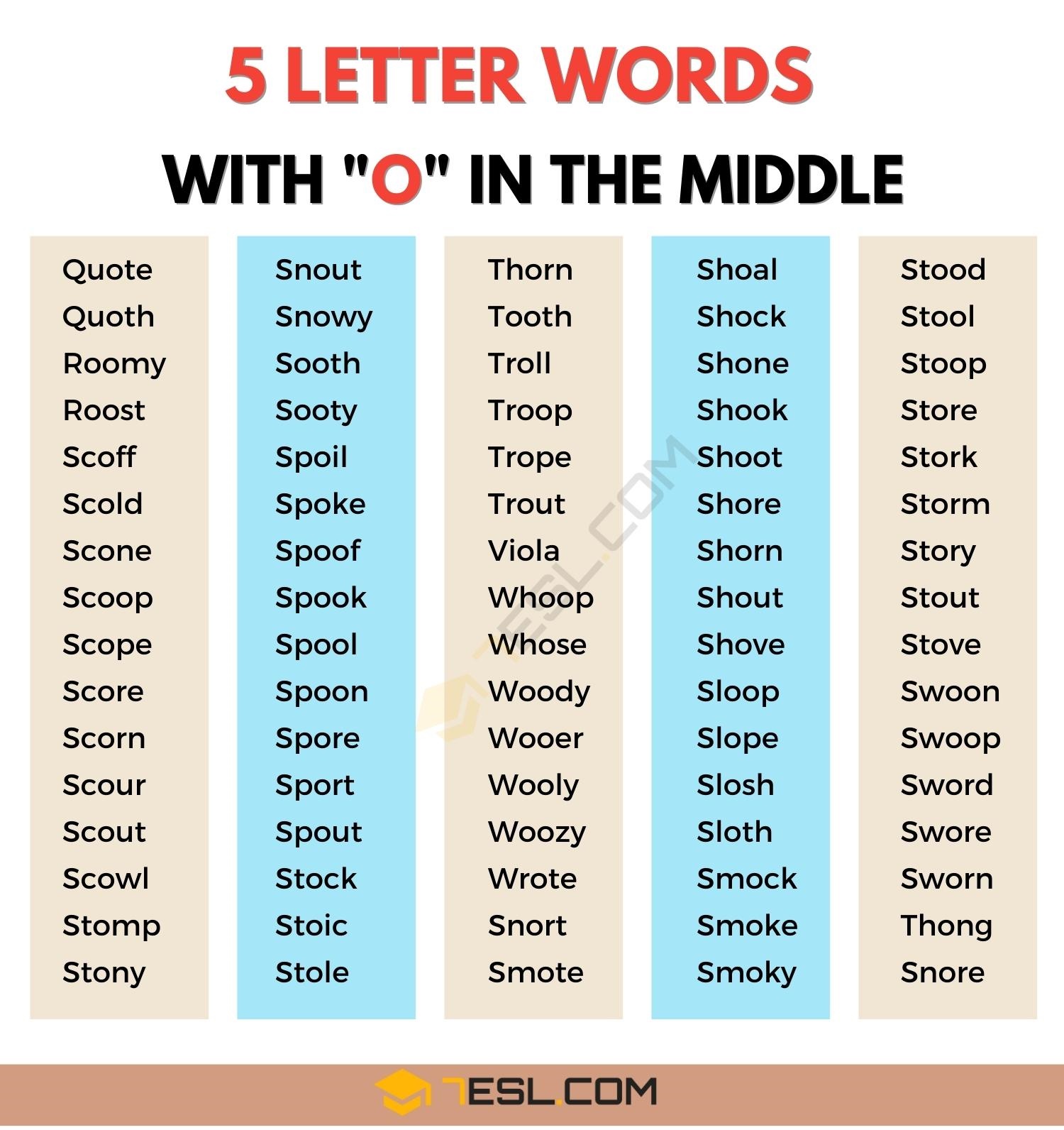 five letter words second letter o