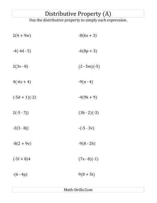 worksheet distributive property