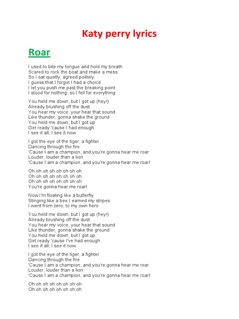 katy perry roar song lyrics