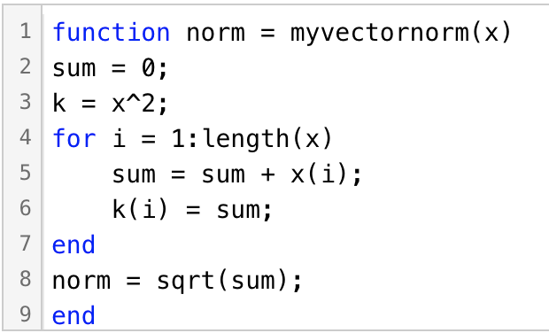 norm of vector matlab