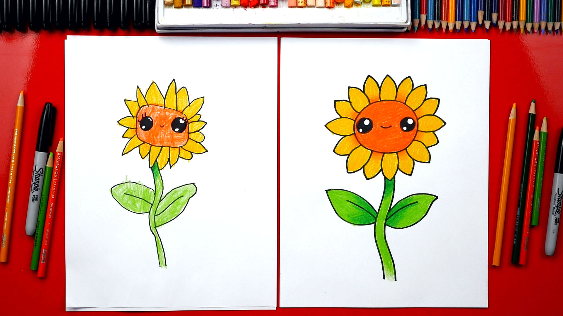 how to draw a sunflower for kids