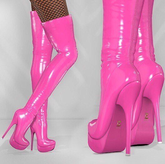 high heels boots pink