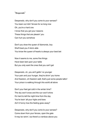 desperado eagles lyrics