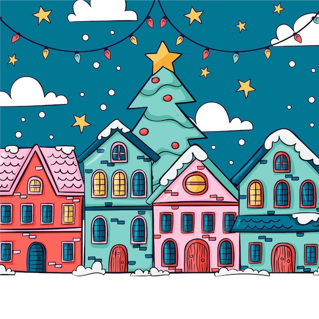 christmas village houses drawing