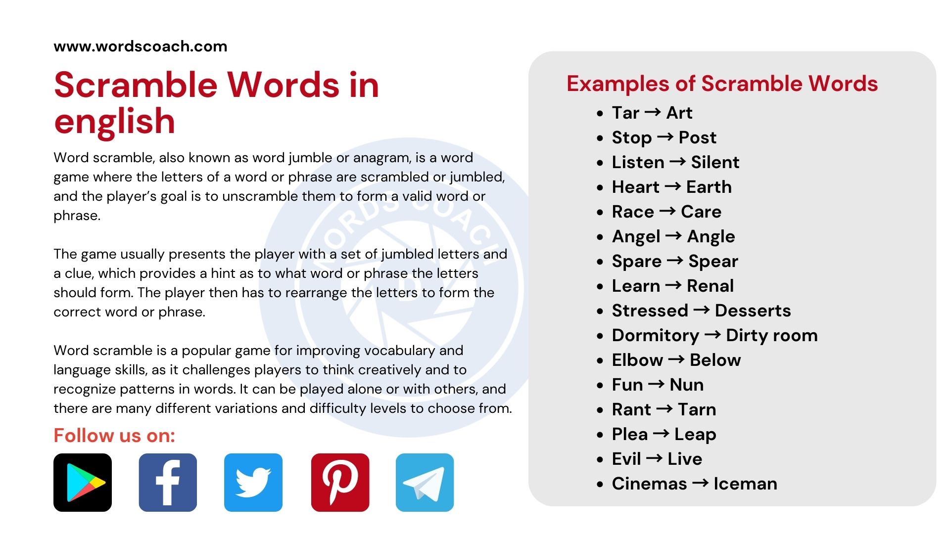 unscramble narrow