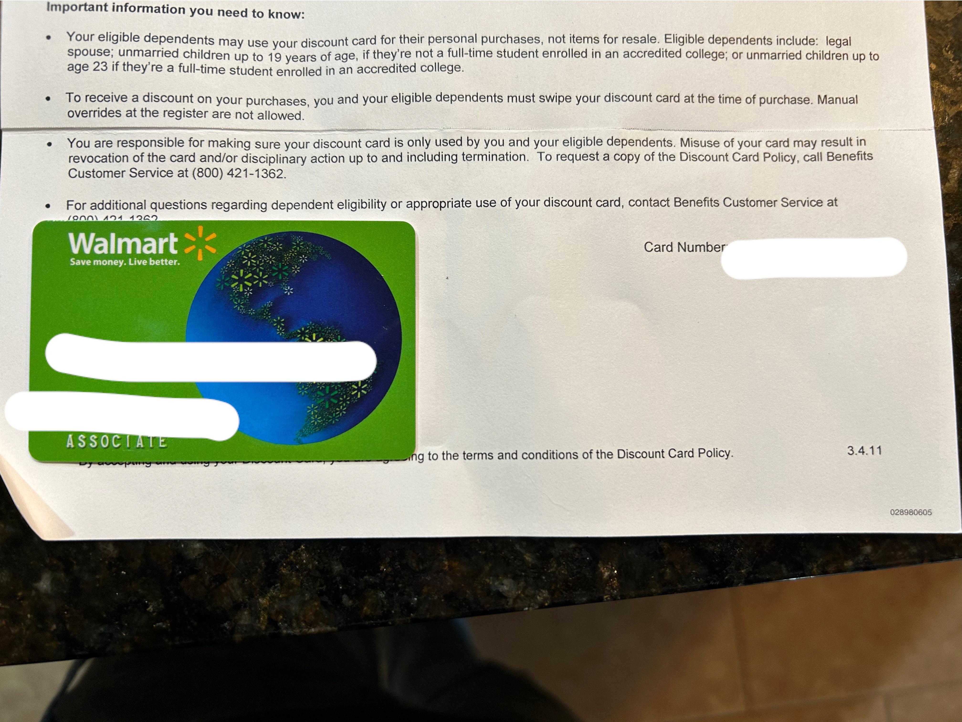 walmart com associate discount card