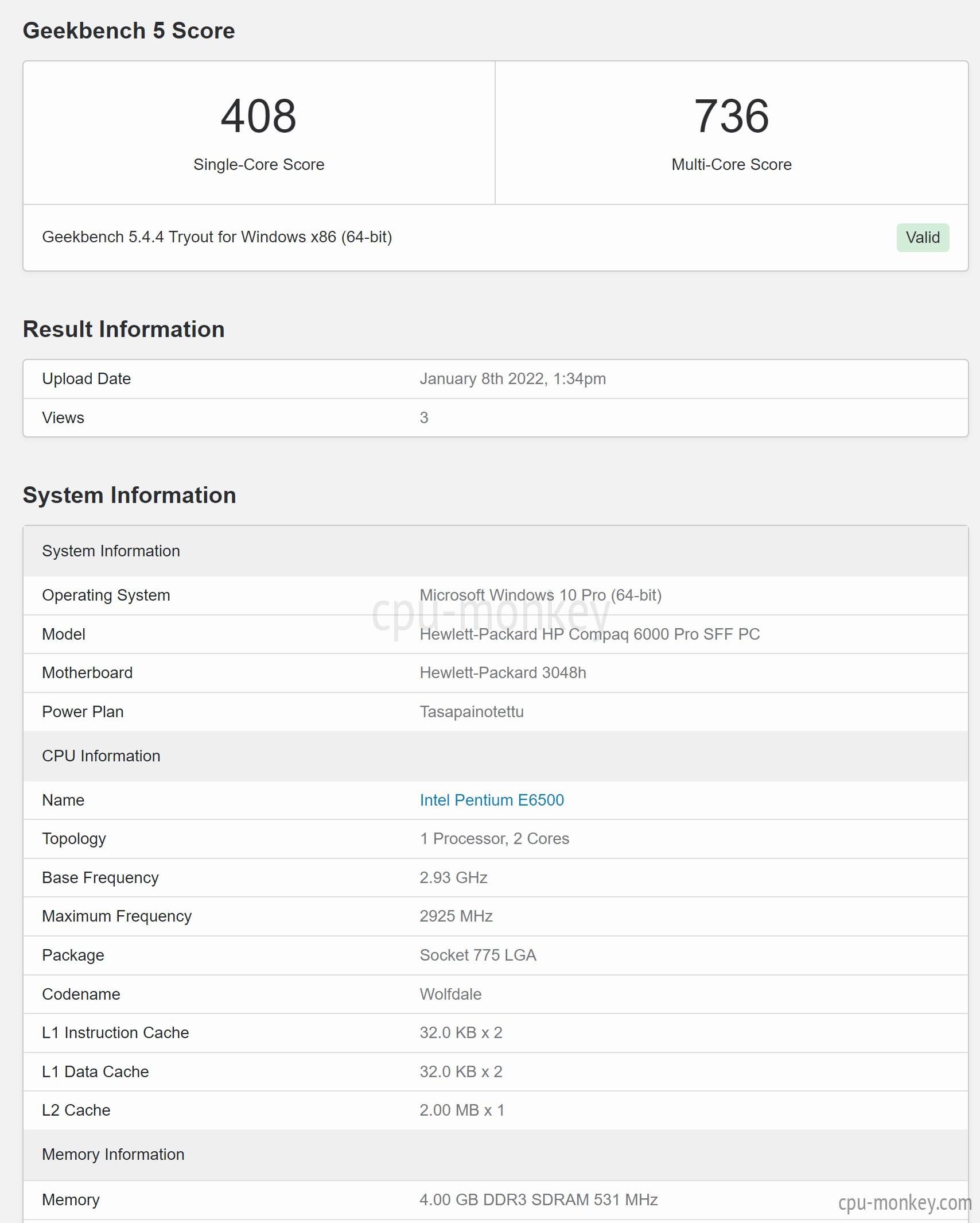 intel e6500 benchmark