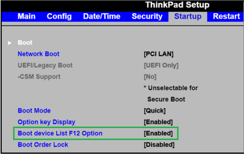 lenovo thinkpad boot menu key