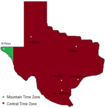 utc time zone for texas