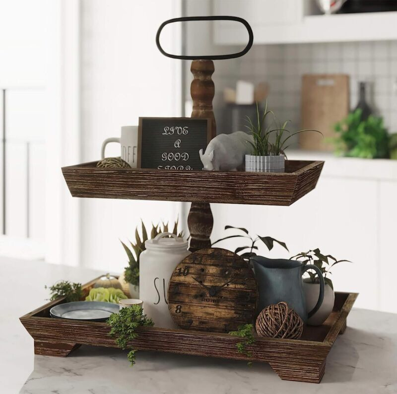 two tiered wooden stand