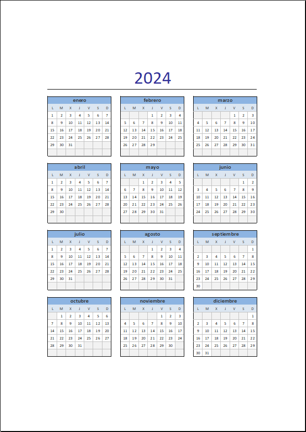 plantilla calendario 2024 excel